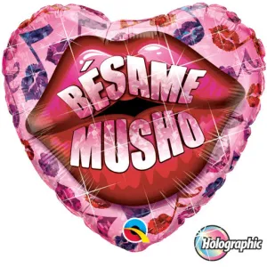 18" Corazon Holografico, Besame Mucho con Labios Rojos