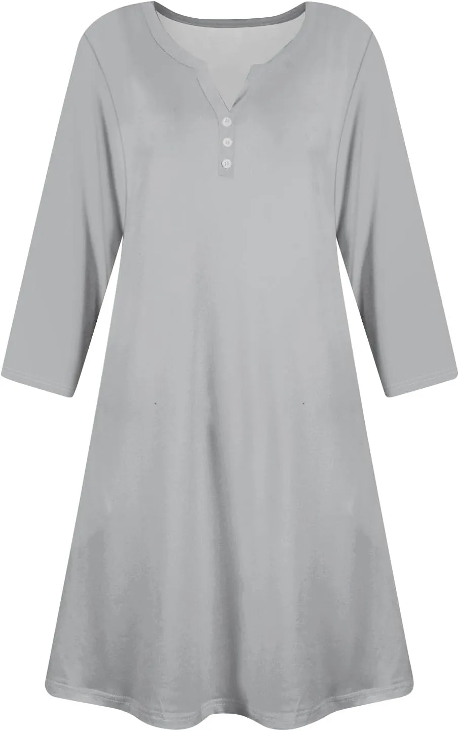 3/4 Sleeve Dress for Women Summer Fall Button Dwon V Neck Mini Dress Casual Loose A Line T Shirt Dresses with Pockets