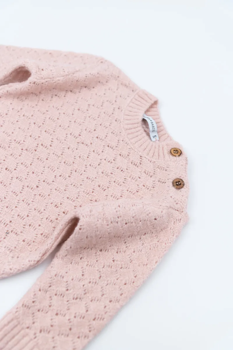 BAMBOOM Maglia Lana Rombi Aperti Bianco/Rosa