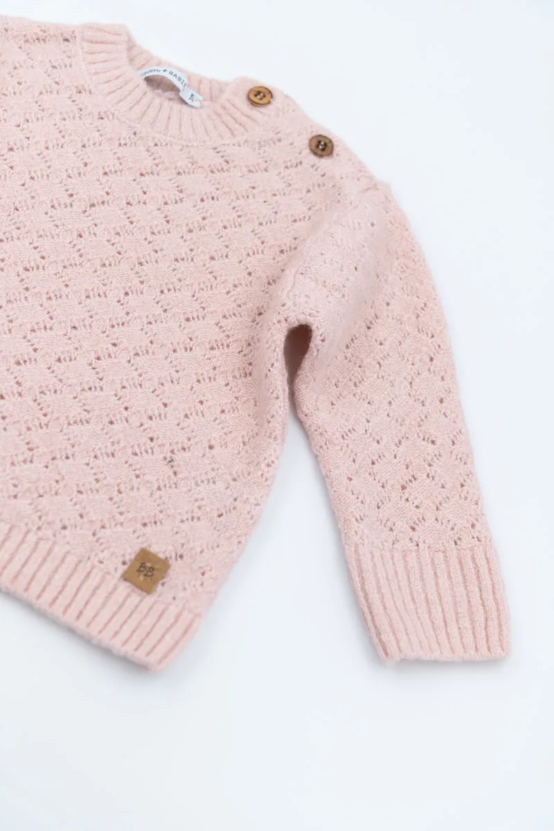 BAMBOOM Maglia Lana Rombi Aperti Bianco/Rosa