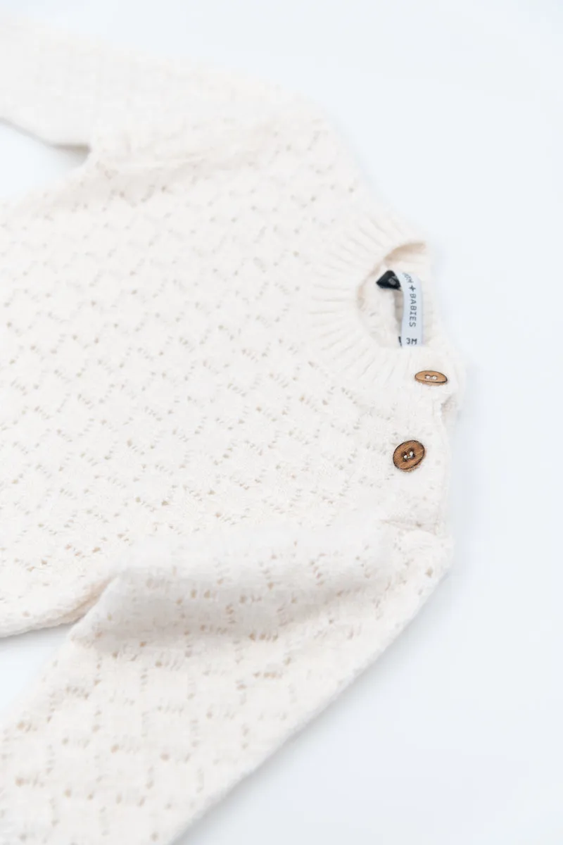 BAMBOOM Maglia Lana Rombi Aperti Bianco/Rosa