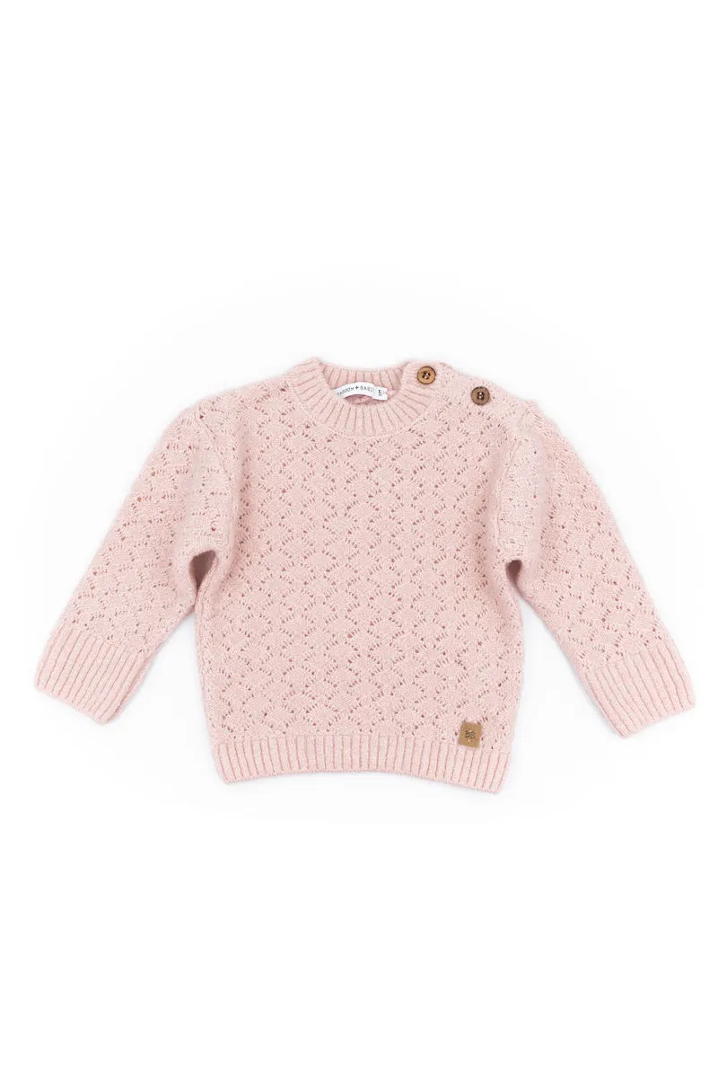 BAMBOOM Maglia Lana Rombi Aperti Bianco/Rosa