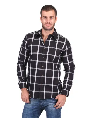 Camisas Hombre Slim Fit Manga Larga Oxford Cuadros Negro B25118