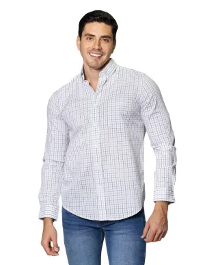 Camisas Para Hombre De Manga Larga Con Estampado De Cuadros Dos Tonos Cuello Americano Regular Fit B41218 Verde