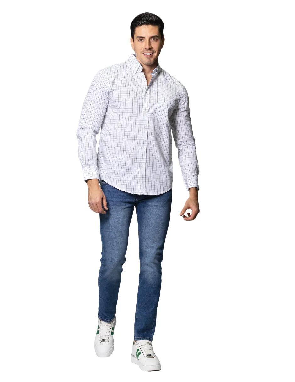 Camisas Para Hombre De Manga Larga Con Estampado De Cuadros Dos Tonos Cuello Americano Regular Fit B41218 Verde