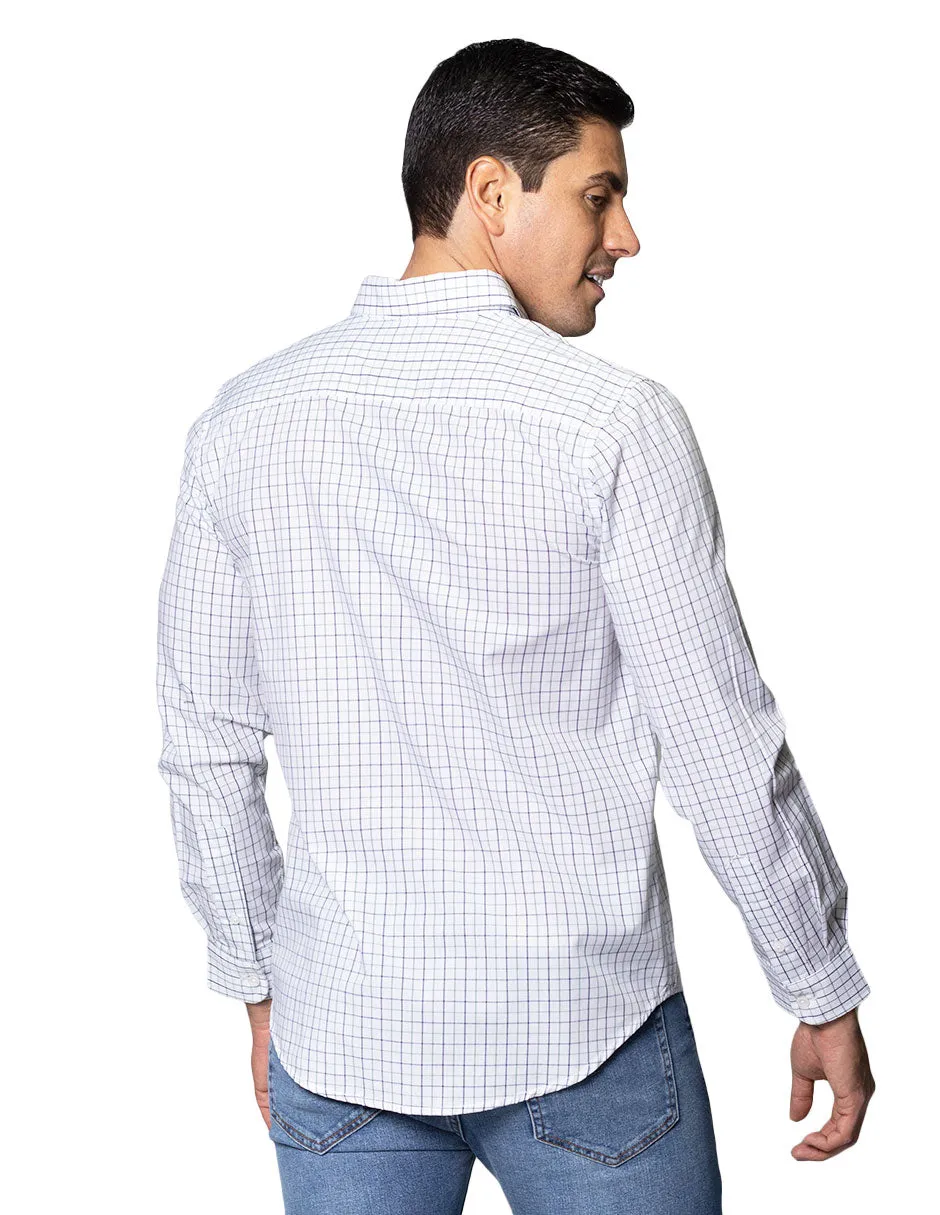 Camisas Para Hombre De Manga Larga Con Estampado De Cuadros Dos Tonos Cuello Americano Regular Fit B41218 Verde