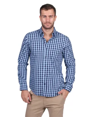 Camisas Para Hombre Manga Larga Cuadros Regular Fit Azul B25205