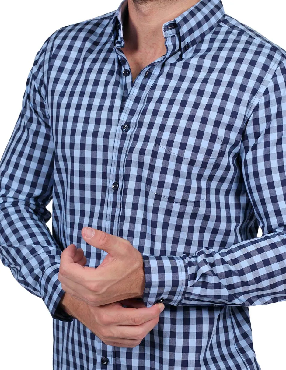 Camisas Para Hombre Manga Larga Cuadros Regular Fit Azul B25205