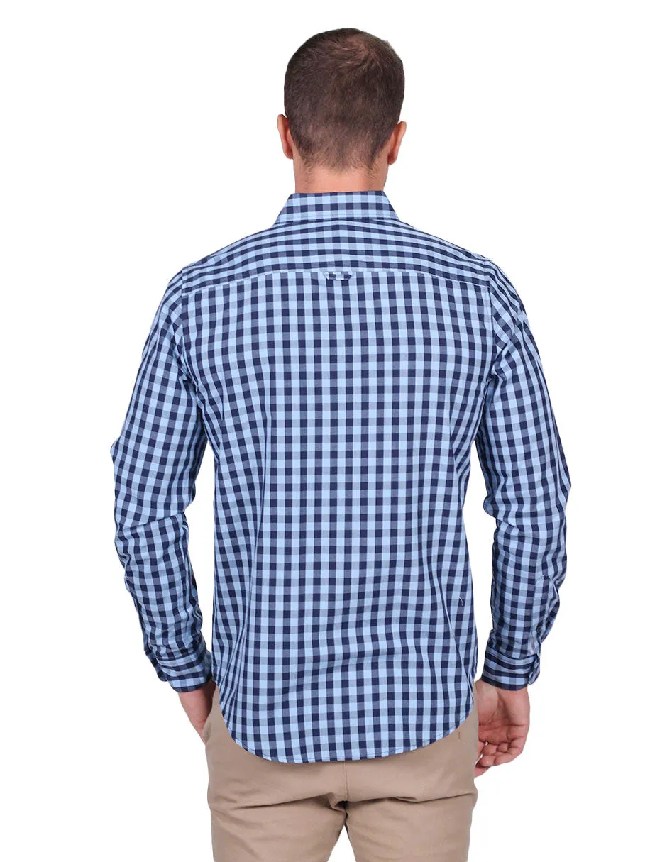 Camisas Para Hombre Manga Larga Cuadros Regular Fit Azul B25205