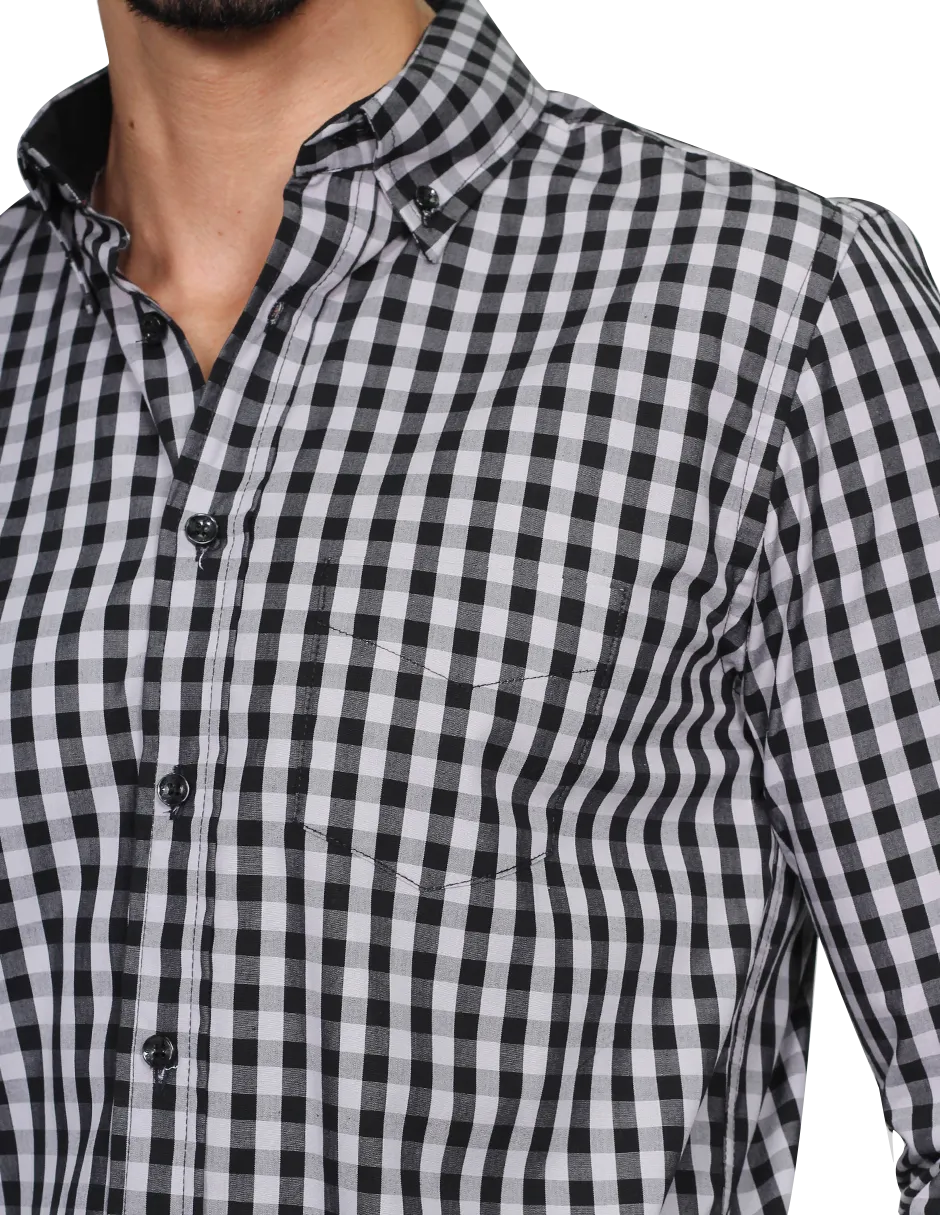 Camisas Para Hombre Manga Larga Cuadros Regular Fit Gris B15216