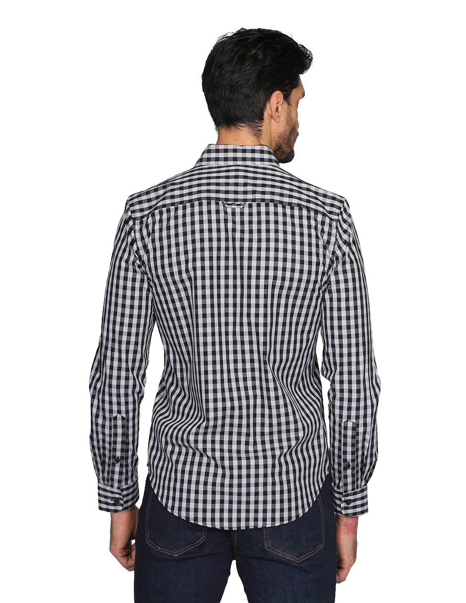 Camisas Para Hombre Manga Larga Cuadros Regular Fit Gris B15216