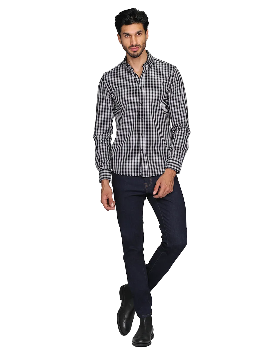Camisas Para Hombre Manga Larga Cuadros Regular Fit Gris B15216