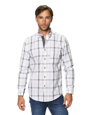 Camisas Para Hombre Manga Larga Estampado Cuadros B45113 Blanco