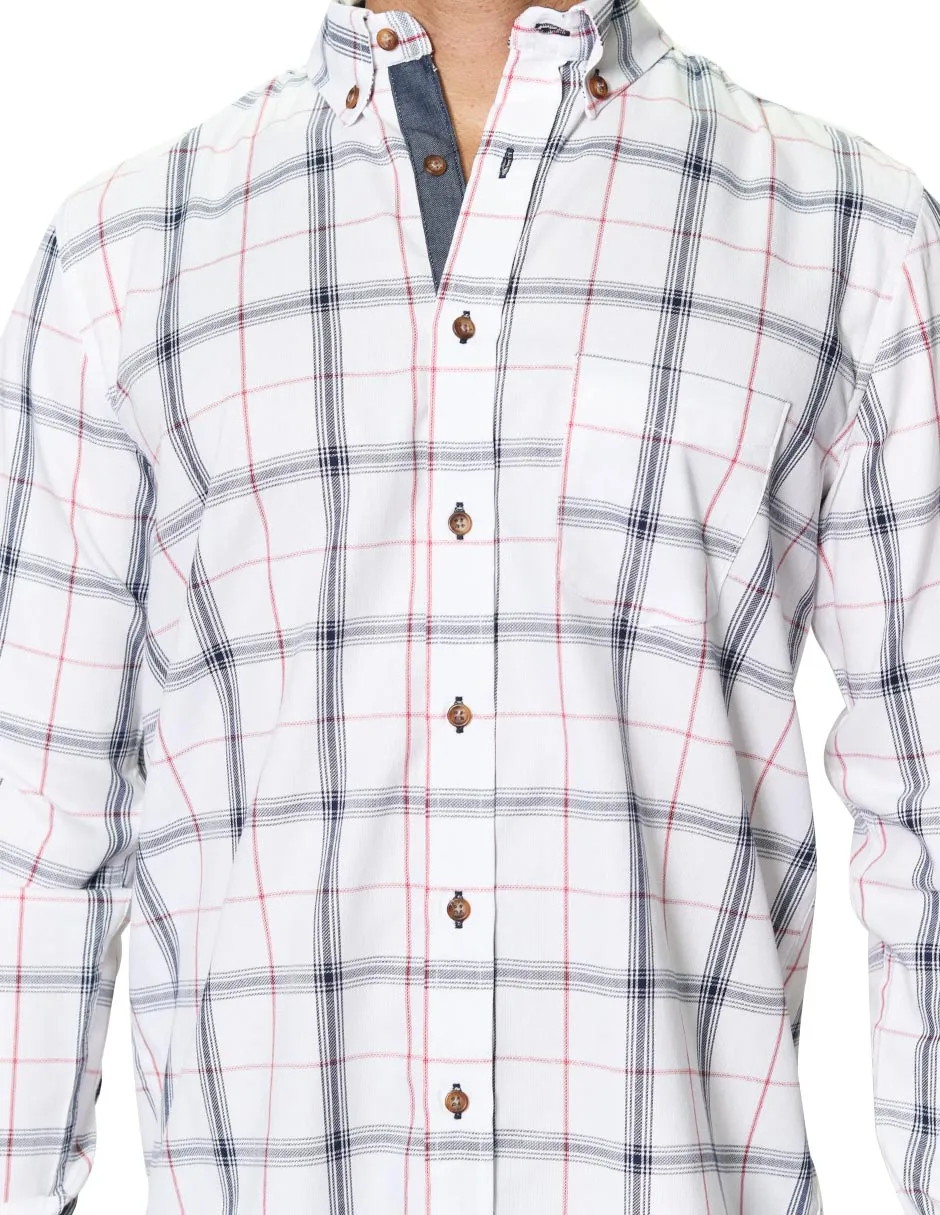 Camisas Para Hombre Manga Larga Estampado Cuadros B45113 Blanco