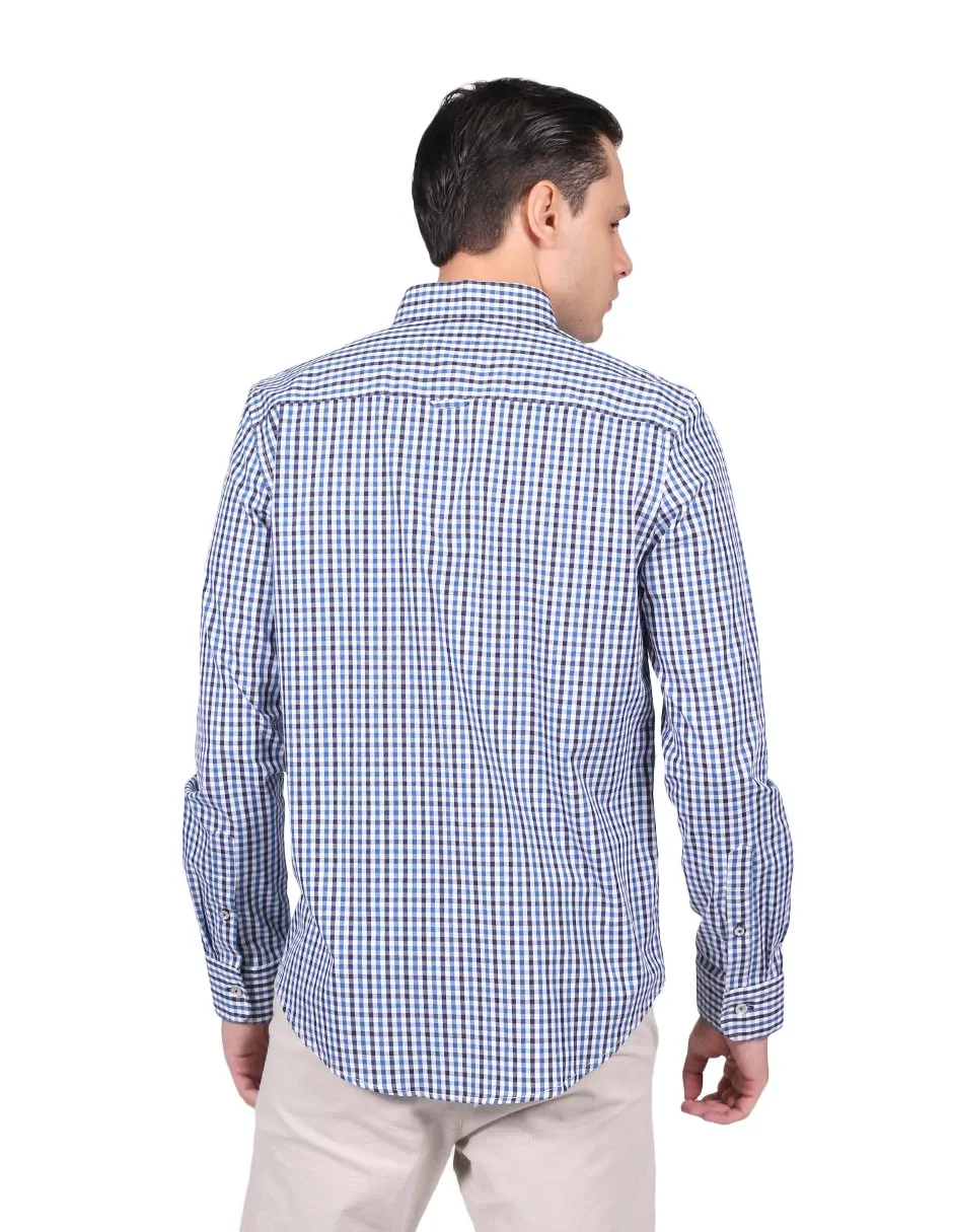 Camisas Para Hombre Manga Larga Estampado Cuadros Regular Fit Azul B25213