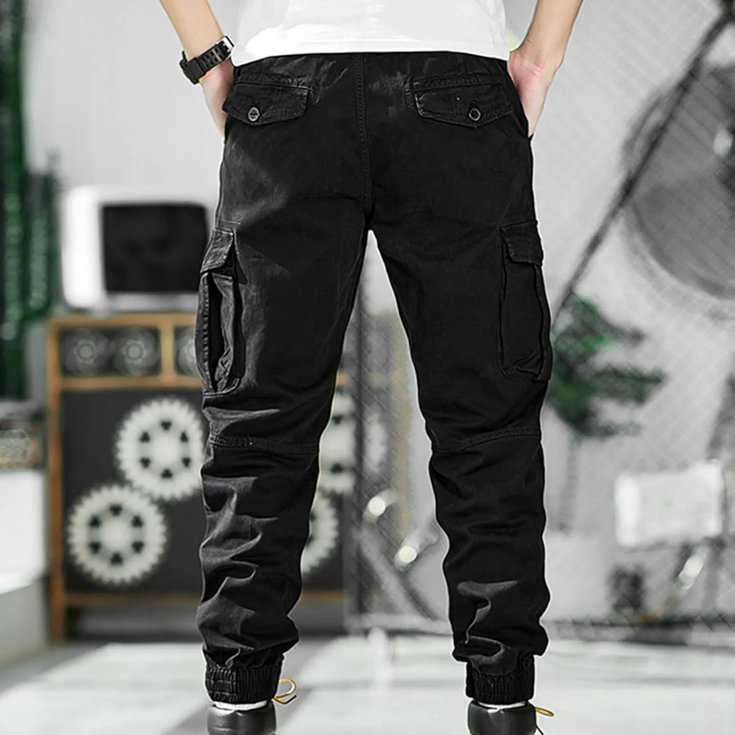 Cargo Pants for Men Multi Pocket Elastic Waist Pants Outdoor Work Pants Casual Cinch Bottom Pants Relaxed Trousers