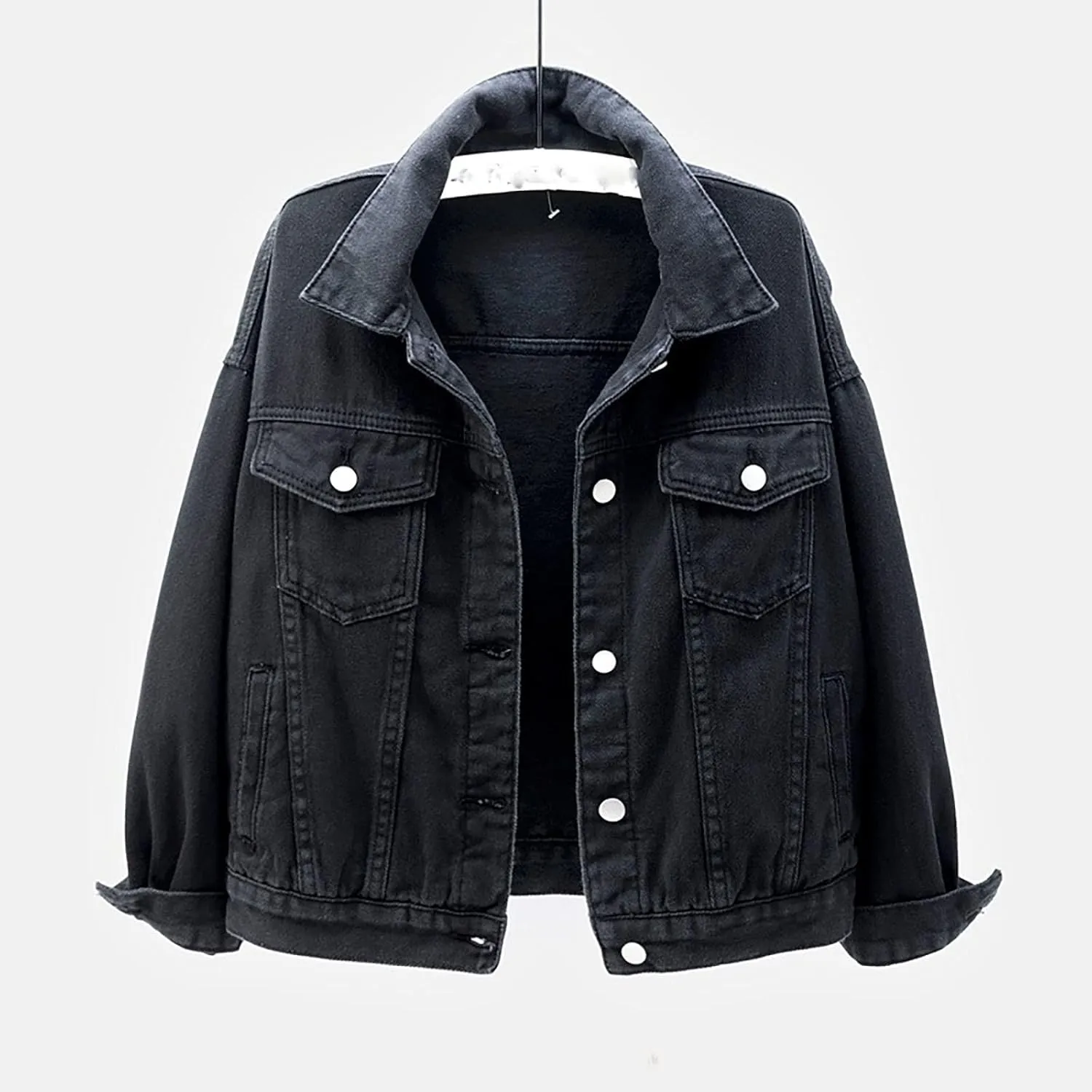 Denim Jacket for Women 2024 Fall Casual Long Sleeve Jean Jackets Basic Lapel Button Down Cropped Coats Pockets