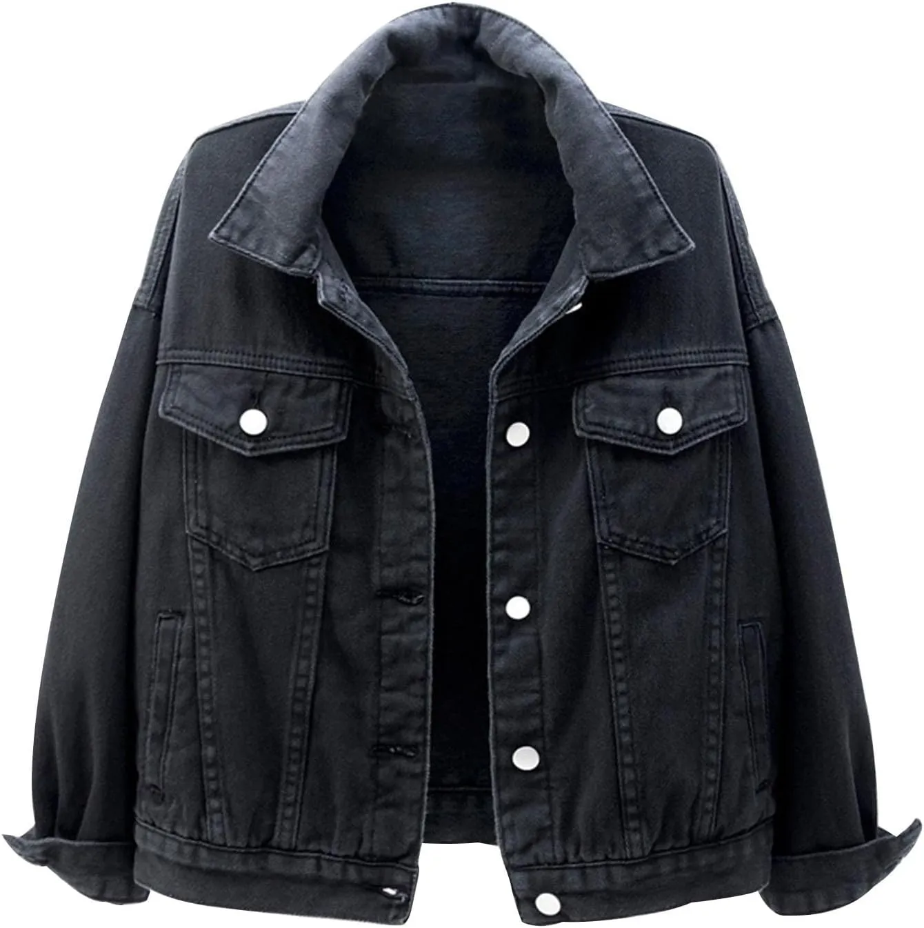 Denim Jacket for Women 2024 Fall Casual Long Sleeve Jean Jackets Basic Lapel Button Down Cropped Coats Pockets