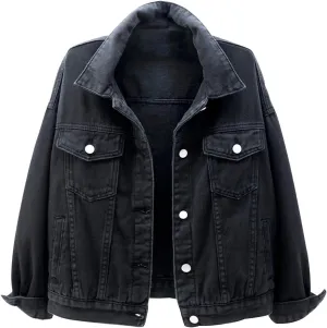 Denim Jacket for Women 2024 Fall Casual Long Sleeve Jean Jackets Basic Lapel Button Down Cropped Coats Pockets