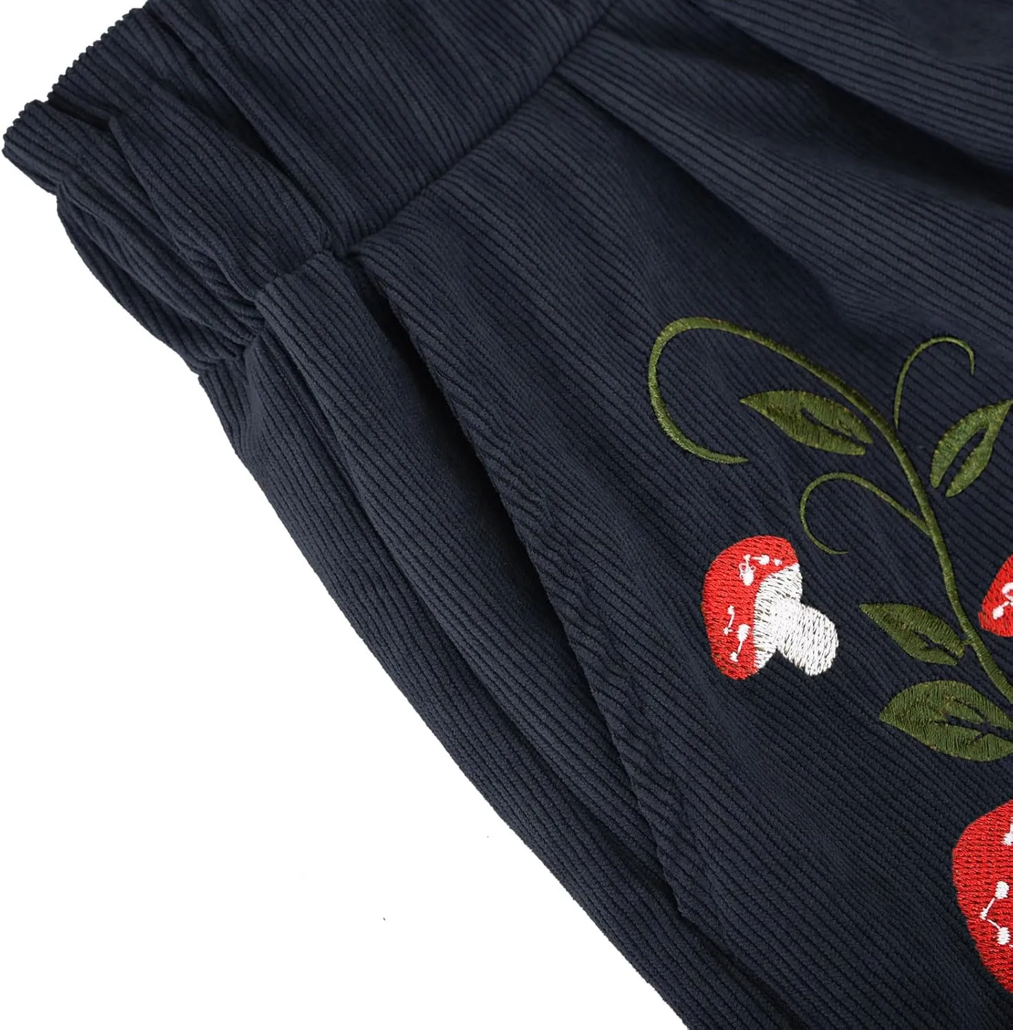 Embroidery Corduroy Shorts for Women Cute Mushroom Graphic Shirts Summer Casual Wide Leg Elastic Waist Ruffle Shorts