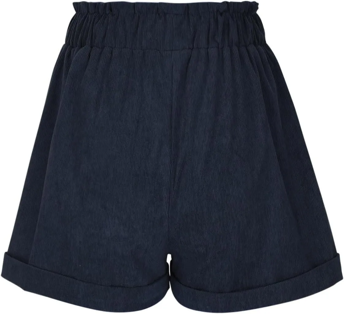 Embroidery Corduroy Shorts for Women Cute Mushroom Graphic Shirts Summer Casual Wide Leg Elastic Waist Ruffle Shorts