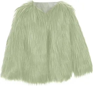 Girl's Faux-Fur Jacket Warm Fashion Cool Fuzzy Outwear Shaggy Pary Coat Baby Kids Girls 7th Birthday Gift Clothes
