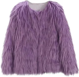 Girl's Faux-Fur Jacket Warm Fashion Cool Fuzzy Outwear Shaggy Pary Coat Baby Kids Girls 7th Birthday Gift Clothes