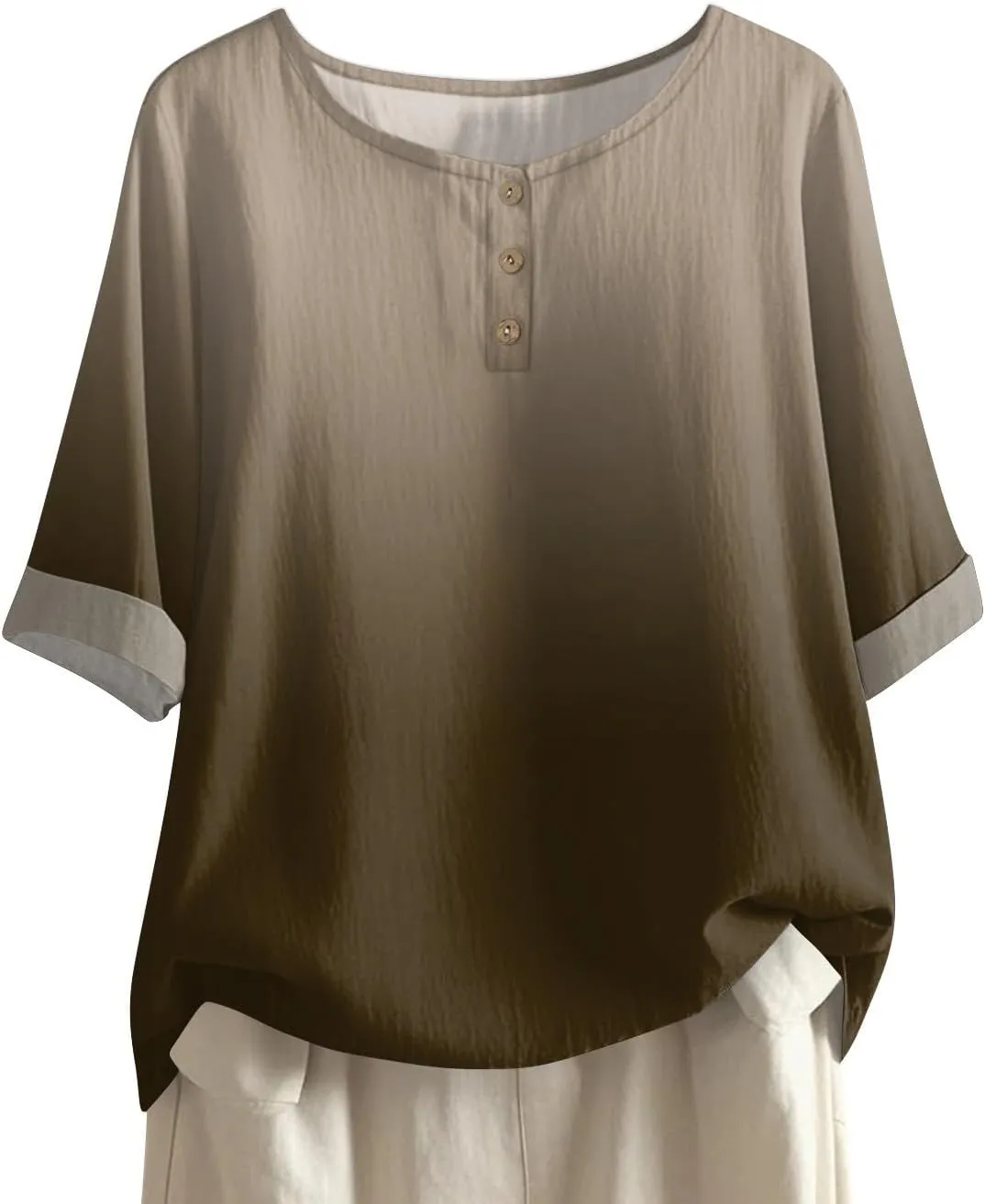 Half Sleeve Tops for Women Summer Outfits Cotton Linen Button Shirts Crewneck Blouses Casual Cute Fashion Clothes