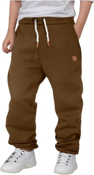 Kids Boys Jogger Pants Elastic Waist Solid Color Casual Pull on Trousers with Pockets Baggy Loose Comfy