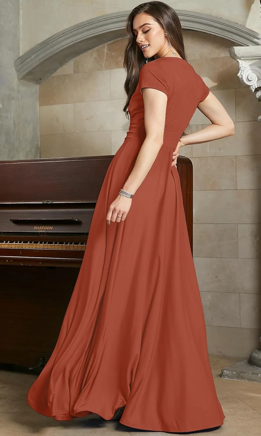 KOH KOH Womens Sexy Cap Short Sleeve V-Neck Flowy Cocktail Gown