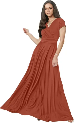 KOH KOH Womens Sexy Cap Short Sleeve V-Neck Flowy Cocktail Gown