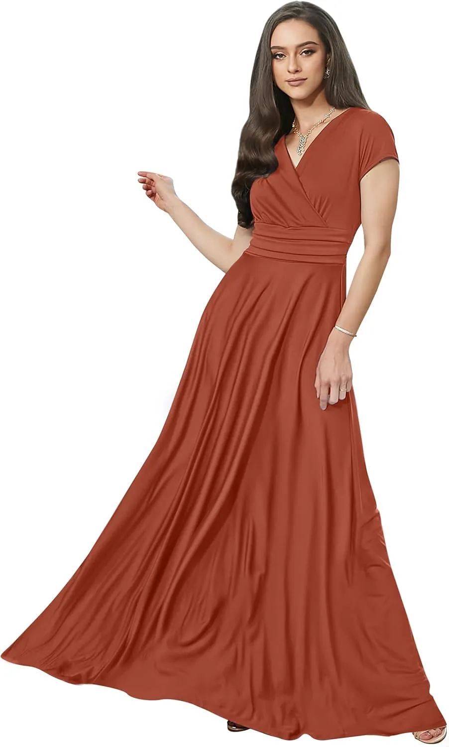 KOH KOH Womens Sexy Cap Short Sleeve V-Neck Flowy Cocktail Gown
