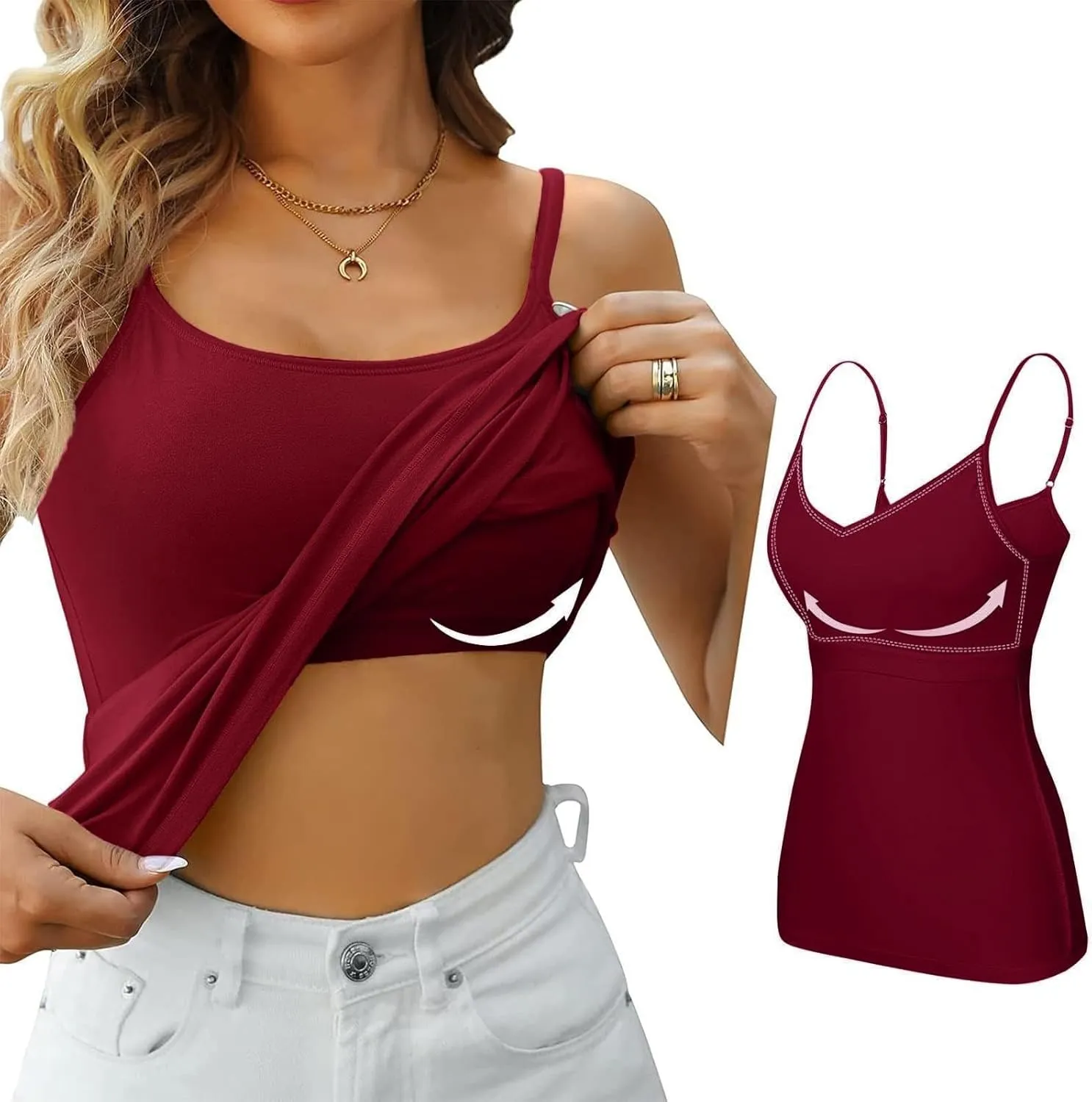 LCMTWX Built In Bra Tank Tops For Women Yoga Gym Sleeveless Camisole Sexy Plus Size Underwear With Adjustable Spaghetti