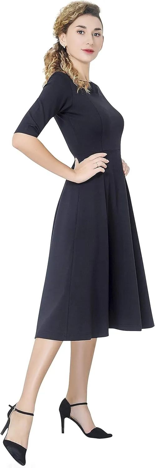 Marycrafts Women's Fit Flare Tea Midi Dress for Office Business Work
