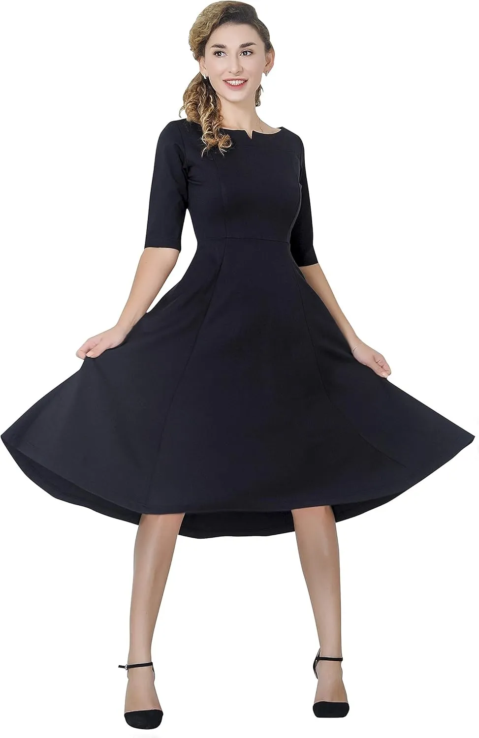Marycrafts Women's Fit Flare Tea Midi Dress for Office Business Work