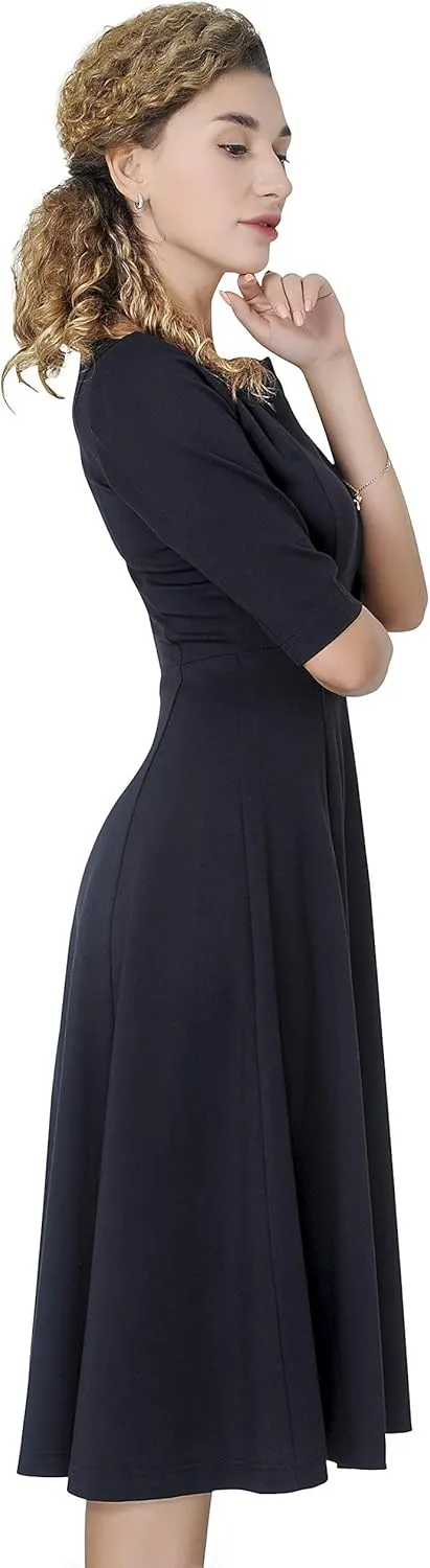Marycrafts Women's Fit Flare Tea Midi Dress for Office Business Work