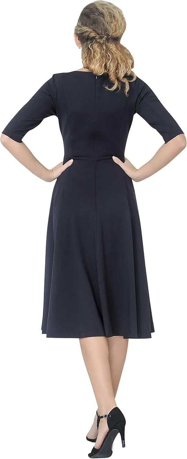 Marycrafts Women's Fit Flare Tea Midi Dress for Office Business Work