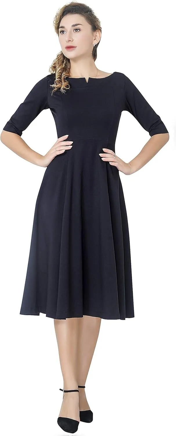 Marycrafts Women's Fit Flare Tea Midi Dress for Office Business Work