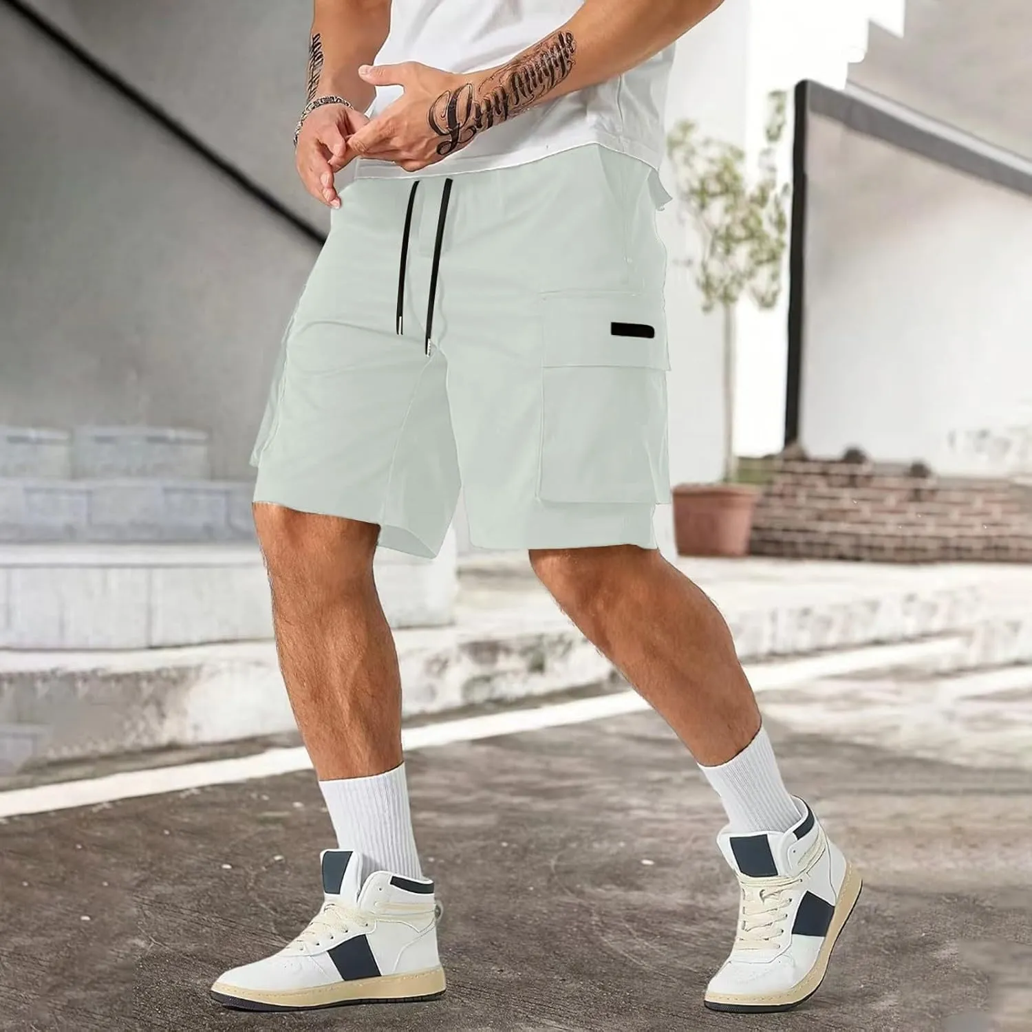Mens Cargo Shorts Lightweight Stretch Hiking Short Gym Casual Shorts Elastic Waistband 6 Pockets