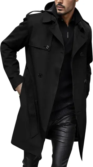 Mens Trench Coat Plus Size Winter Warm Notched Lapel Single Breasted Blazers Long Peacoat Overcoat Stylish Suit Jackets