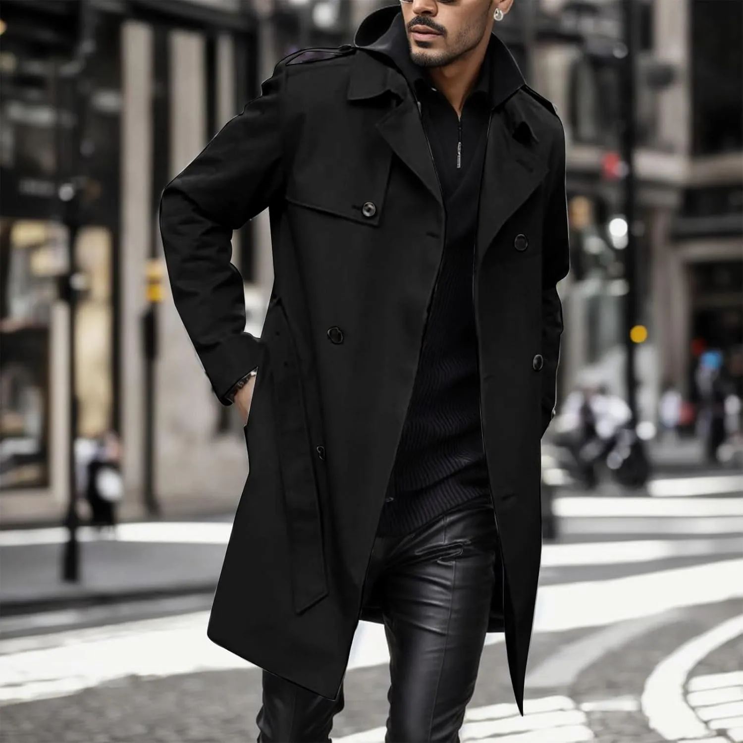 Mens Trench Coat Plus Size Winter Warm Notched Lapel Single Breasted Blazers Long Peacoat Overcoat Stylish Suit Jackets