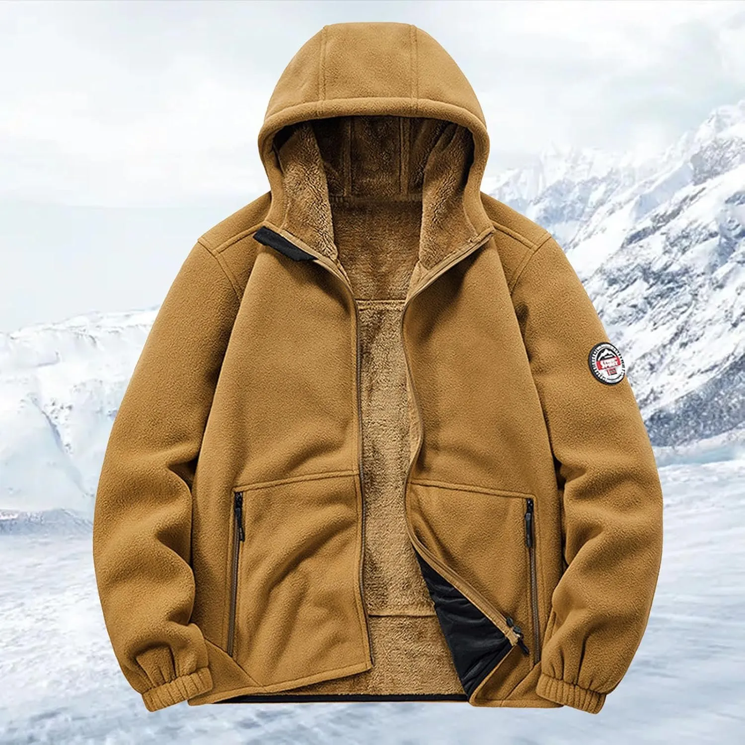Men's Winter Jacket Thick Thermal Cotton Thickened Warm Stand Collar Jacket Windbreaker Utility Jacket Zip Coat with Pocket