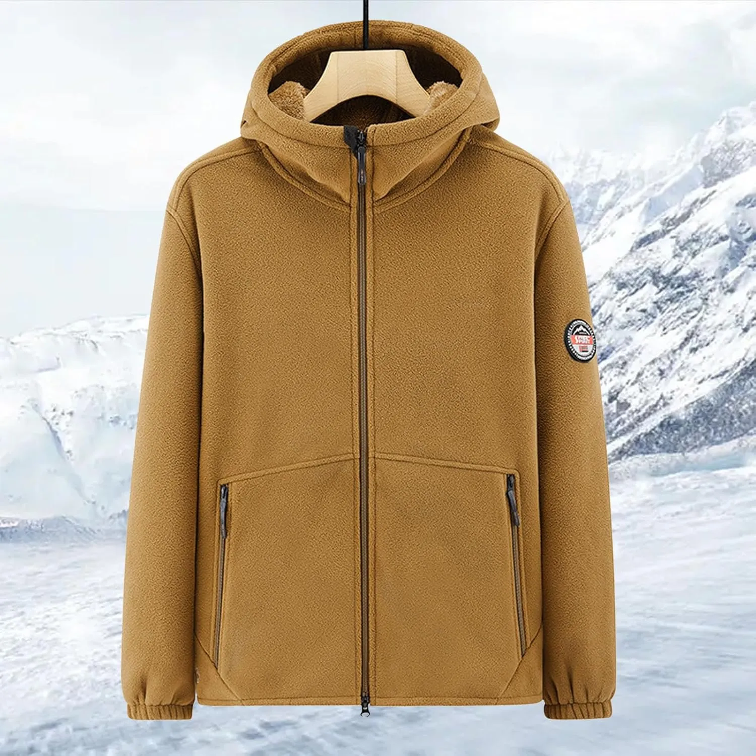 Men's Winter Jacket Thick Thermal Cotton Thickened Warm Stand Collar Jacket Windbreaker Utility Jacket Zip Coat with Pocket
