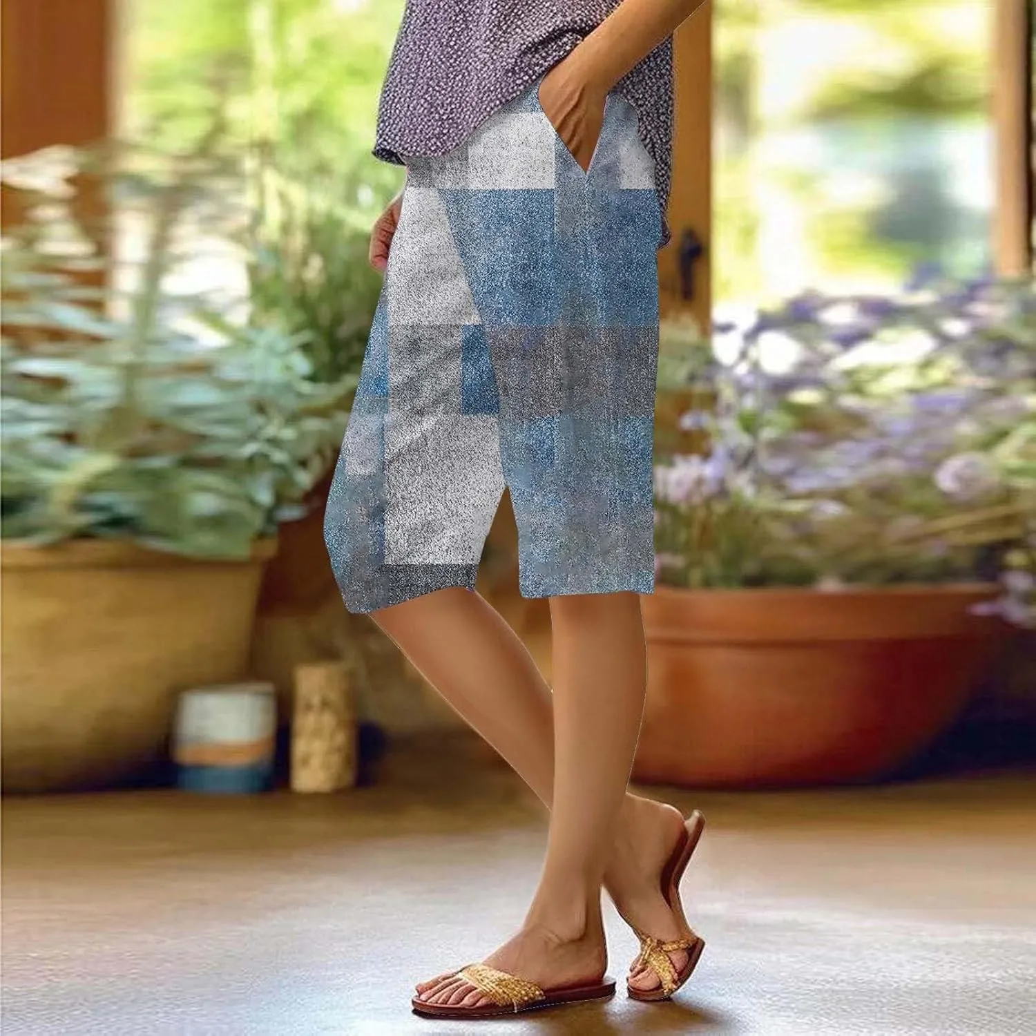 Pedal Pushers for Women 2025 Linen Pant Summer Wide Leg Knee Length Capris Lightweight Boho Loose Beach Pants