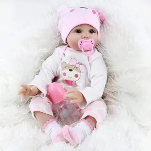 Realistic Baby Doll with Pink Outfit, Hat, 22inches Reborn Baby Doll and Plush Toy Design, 55cm Reborn Babies Lifelike Soft Silicone Vinyl Reborn Toddler Dolls Handmade 3 Years  