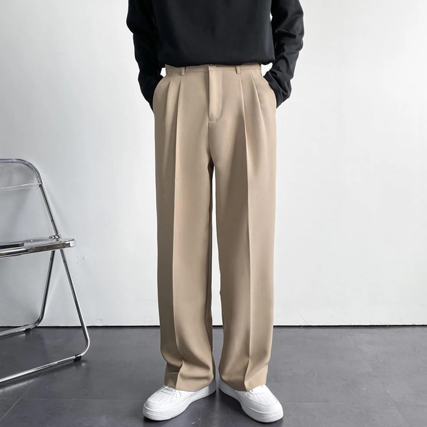 RTRDE Men's Pants Business Casual Pants Loose Solid Color Pleated Dress Pants Trousers for Men, 32-38