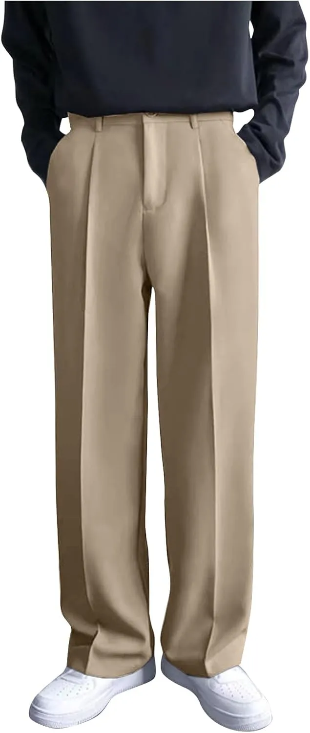 RTRDE Men's Pants Business Casual Pants Loose Solid Color Pleated Dress Pants Trousers for Men, 32-38