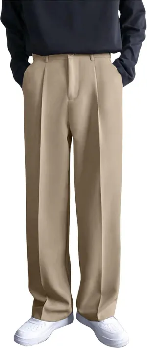 RTRDE Men's Pants Business Casual Pants Loose Solid Color Pleated Dress Pants Trousers for Men, 32-38