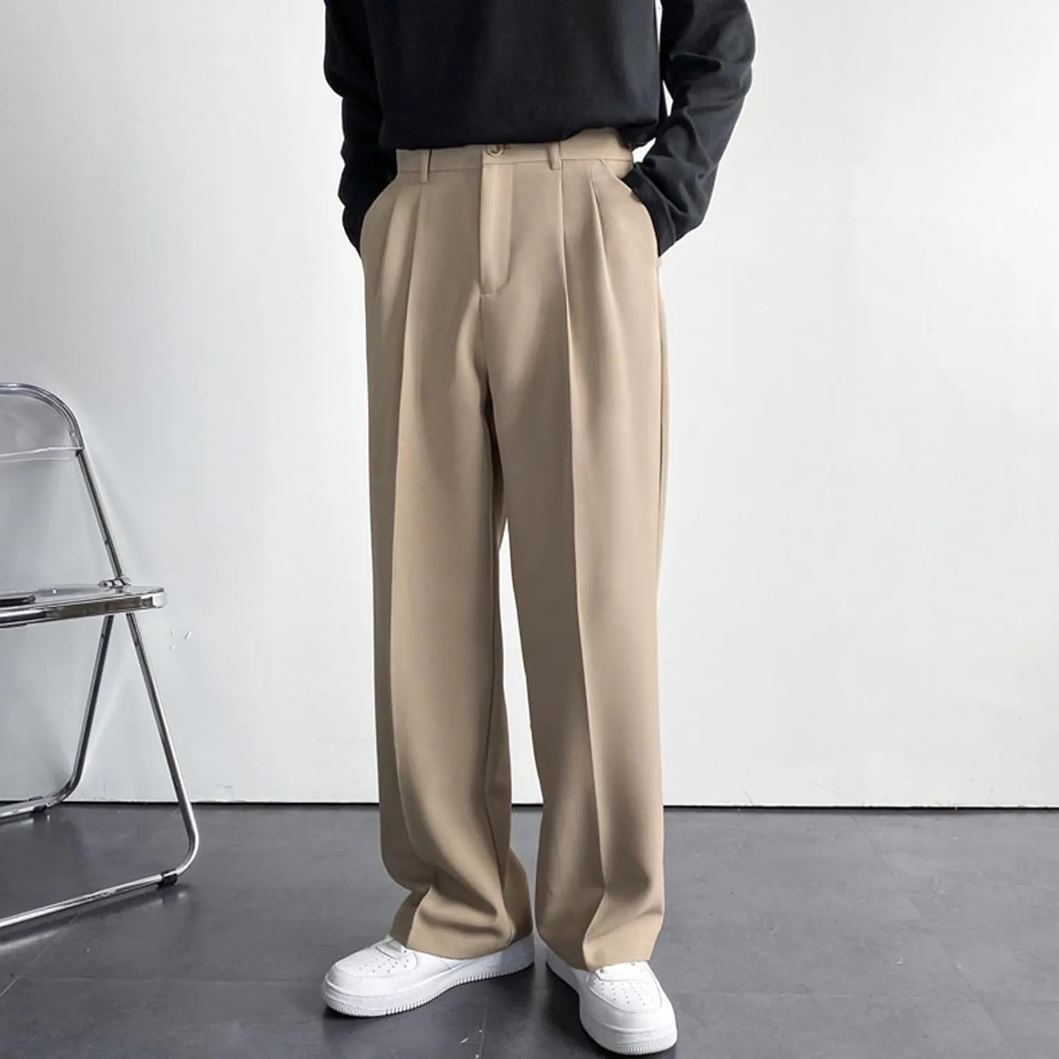 RTRDE Men's Pants Business Casual Pants Loose Solid Color Pleated Dress Pants Trousers for Men, 32-38