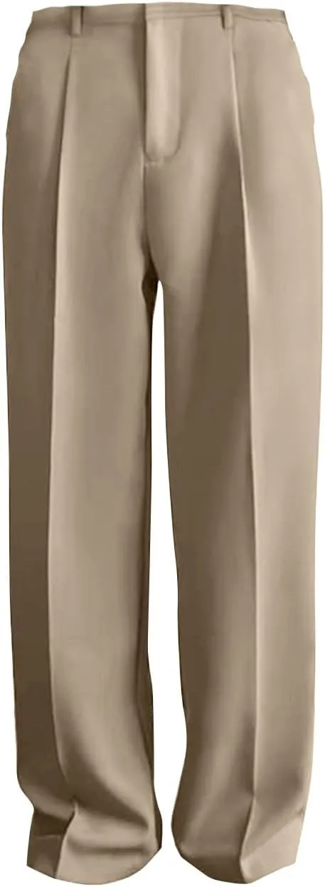 RTRDE Men's Pants Business Casual Pants Loose Solid Color Pleated Dress Pants Trousers for Men, 32-38